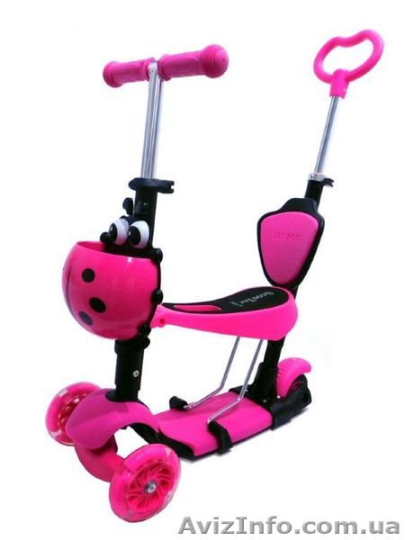 Самокат Scooter 4в1 с родительской ручкой розовый - <ro>Изображение</ro><ru>Изображение</ru> #1, <ru>Объявление</ru> #1416084